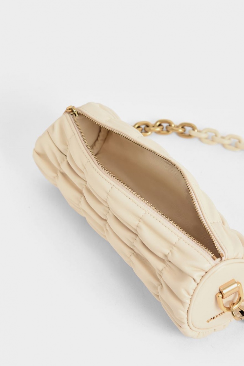 Geanta De Umar Charles & Keith Tallulah Ruched Chain-Handle Bej | 537QPMIKC