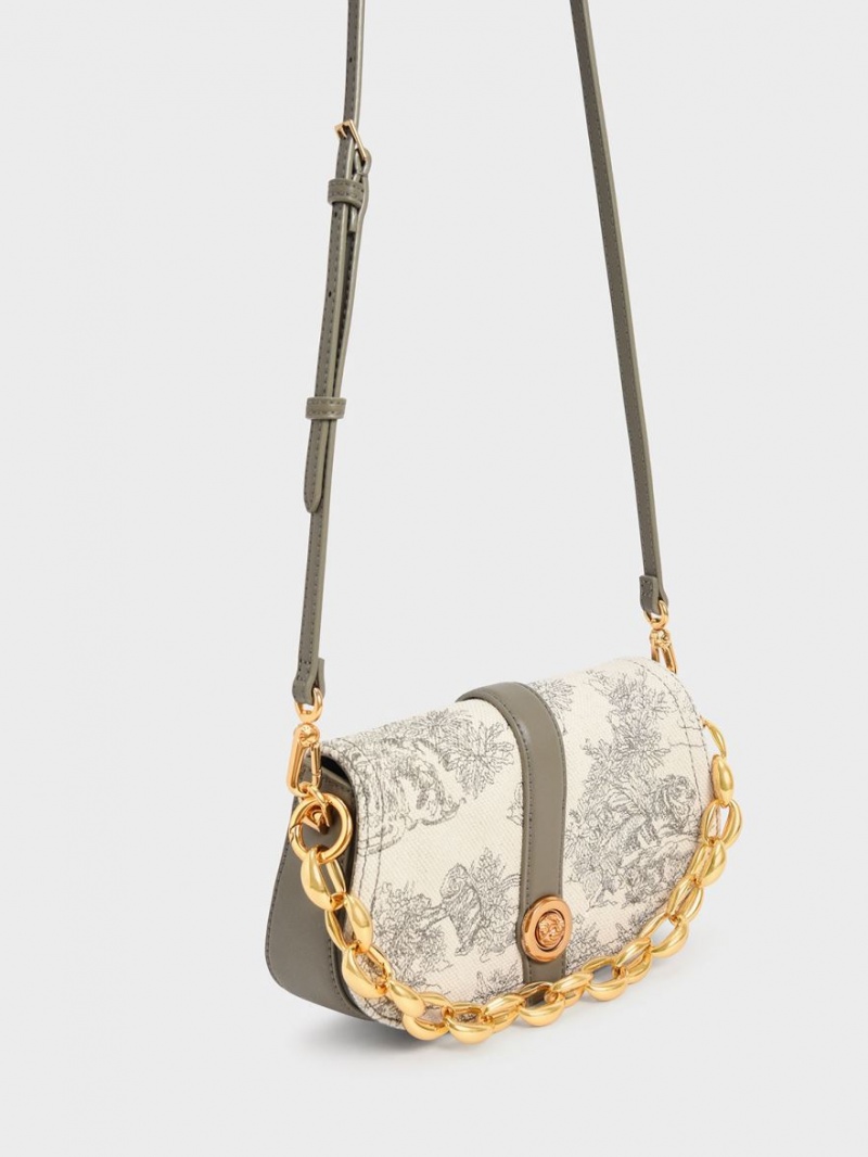 Geanta De Umar Charles & Keith Tiger Calligraphy Chain Handle Gri | 756YFDJKW