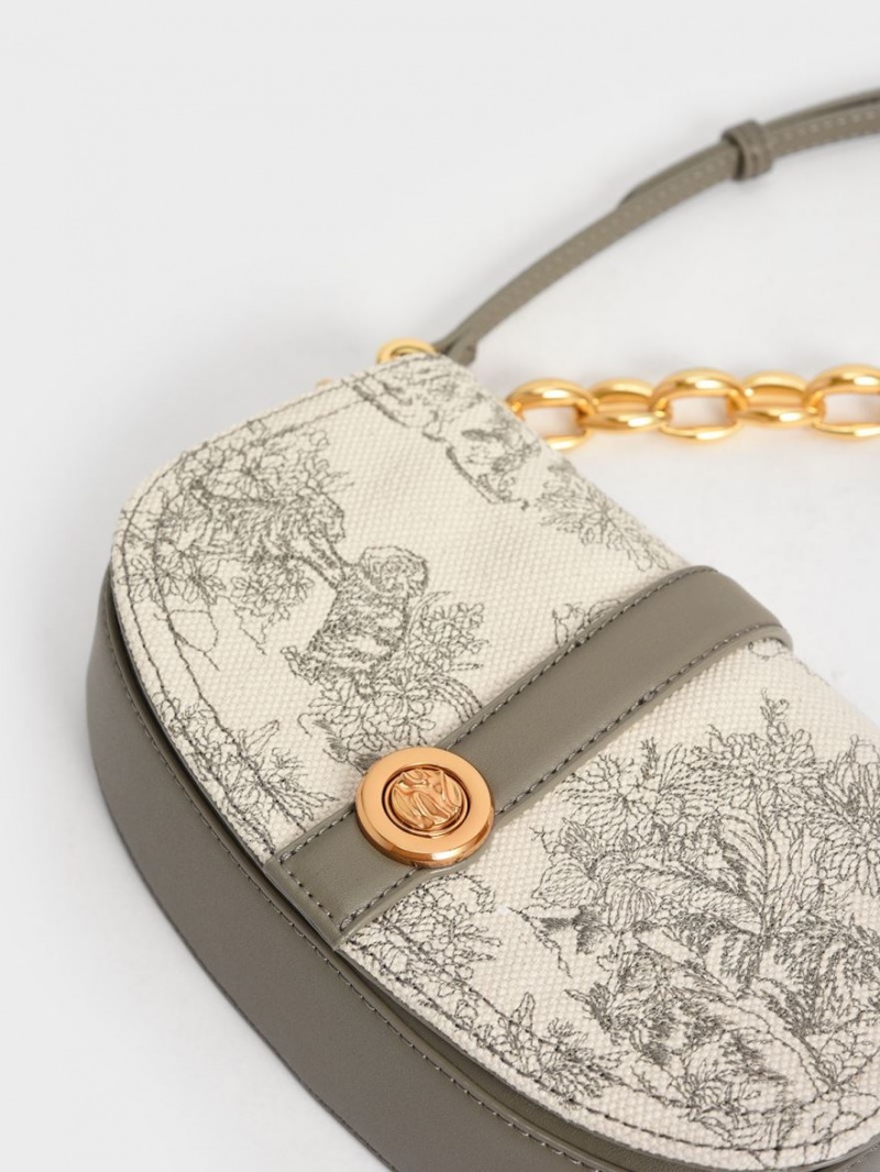 Geanta De Umar Charles & Keith Tiger Calligraphy Chain Handle Gri | 756YFDJKW
