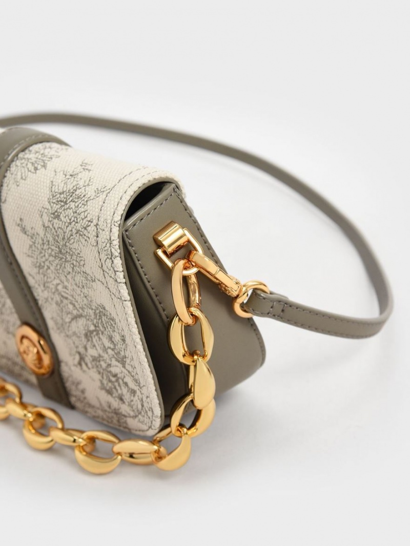 Geanta De Umar Charles & Keith Tiger Calligraphy Chain Handle Gri | 756YFDJKW