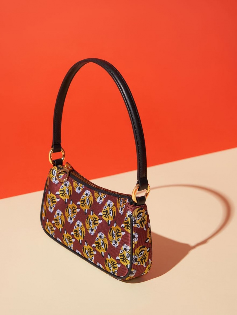Geanta De Umar Charles & Keith Tiger Print Jacquard Rosii | 371ROINYD