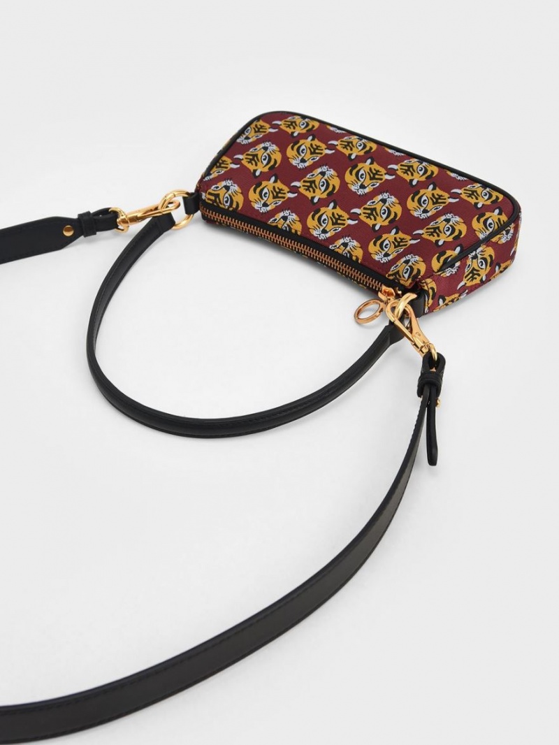 Geanta De Umar Charles & Keith Tiger Print Jacquard Rosii | 371ROINYD
