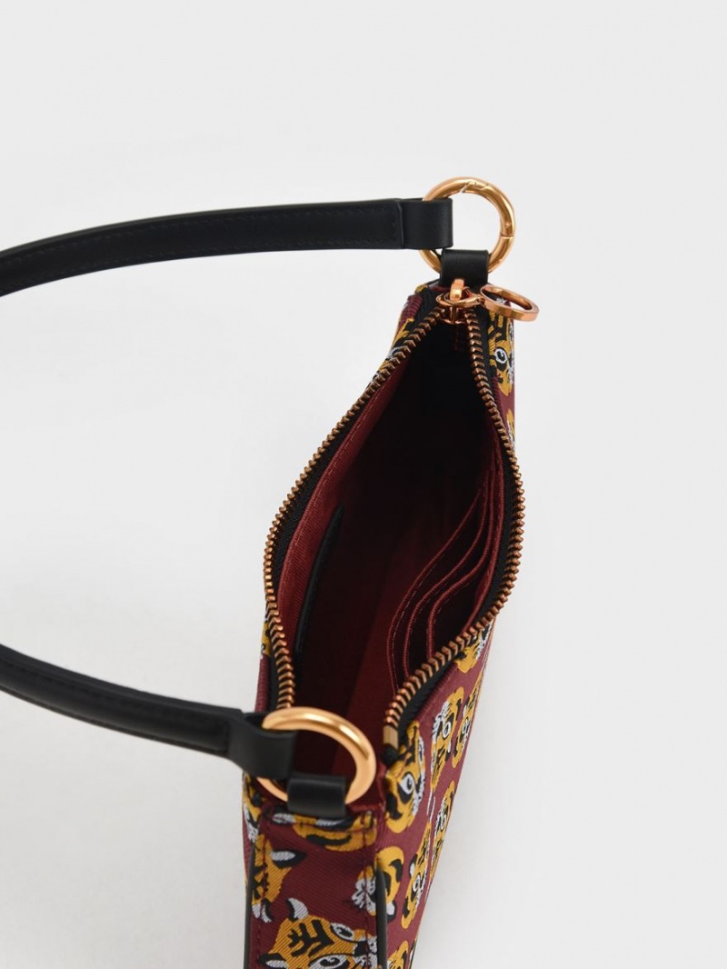 Geanta De Umar Charles & Keith Tiger Print Jacquard Rosii | 371ROINYD