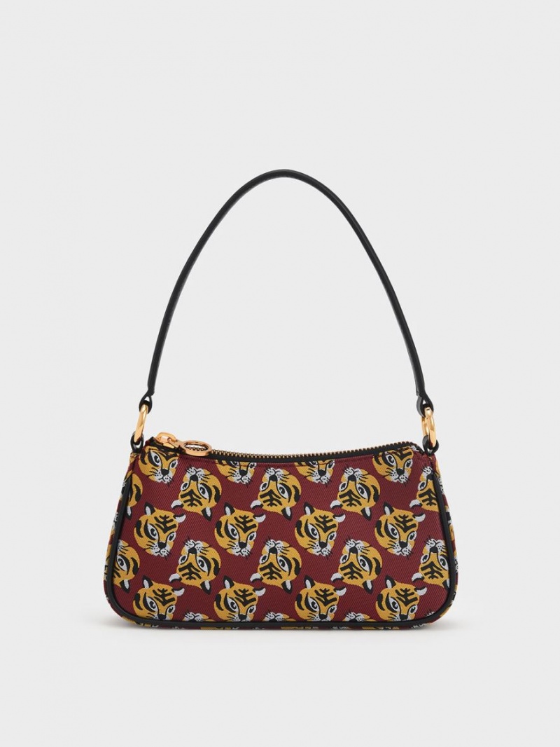 Geanta De Umar Charles & Keith Tiger Print Jacquard Rosii | 371ROINYD