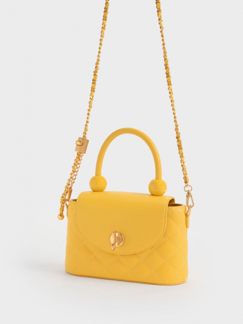Geanta De Umar Charles & Keith Top Handle Circle Galbeni | 893EBWZOJ