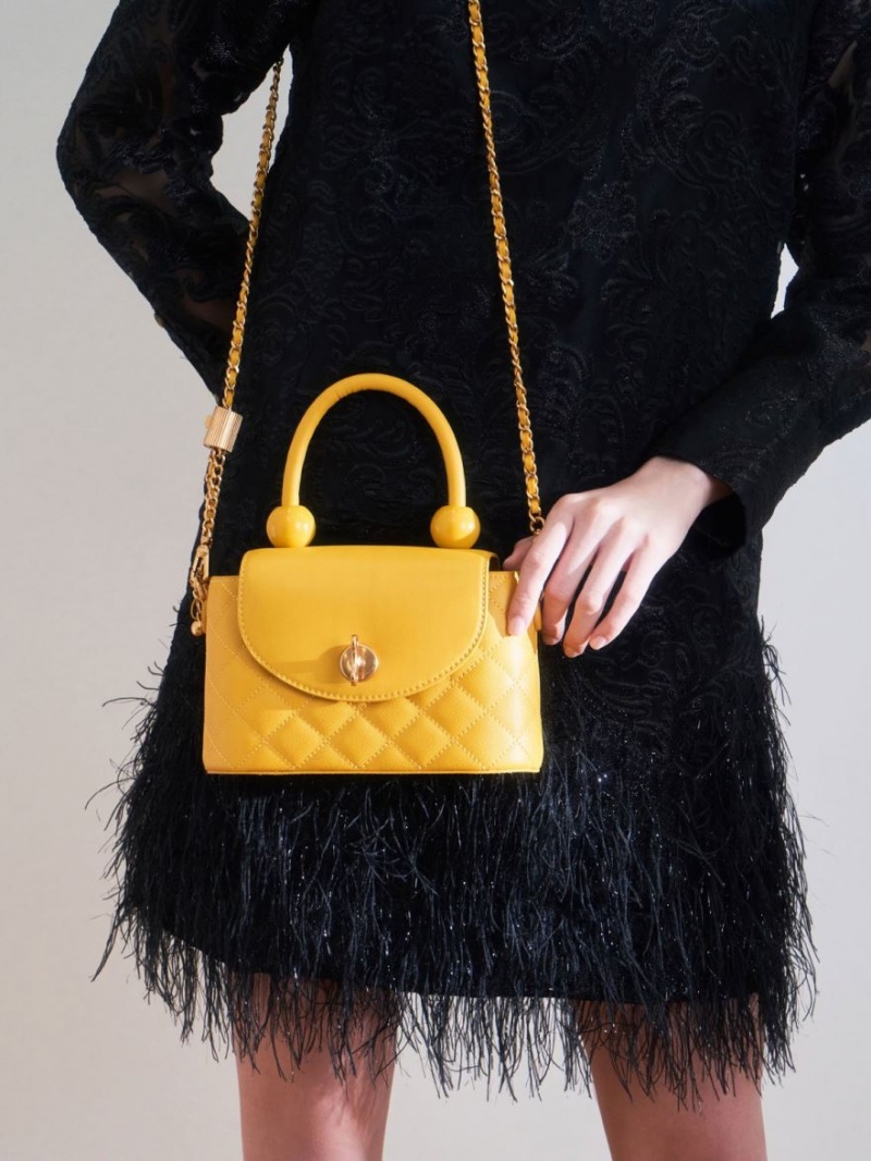 Geanta De Umar Charles & Keith Top Handle Circle Galbeni | 893EBWZOJ