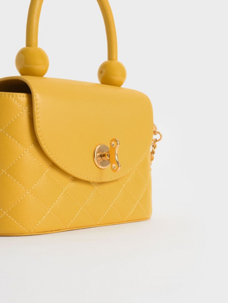 Geanta De Umar Charles & Keith Top Handle Circle Galbeni | 893EBWZOJ