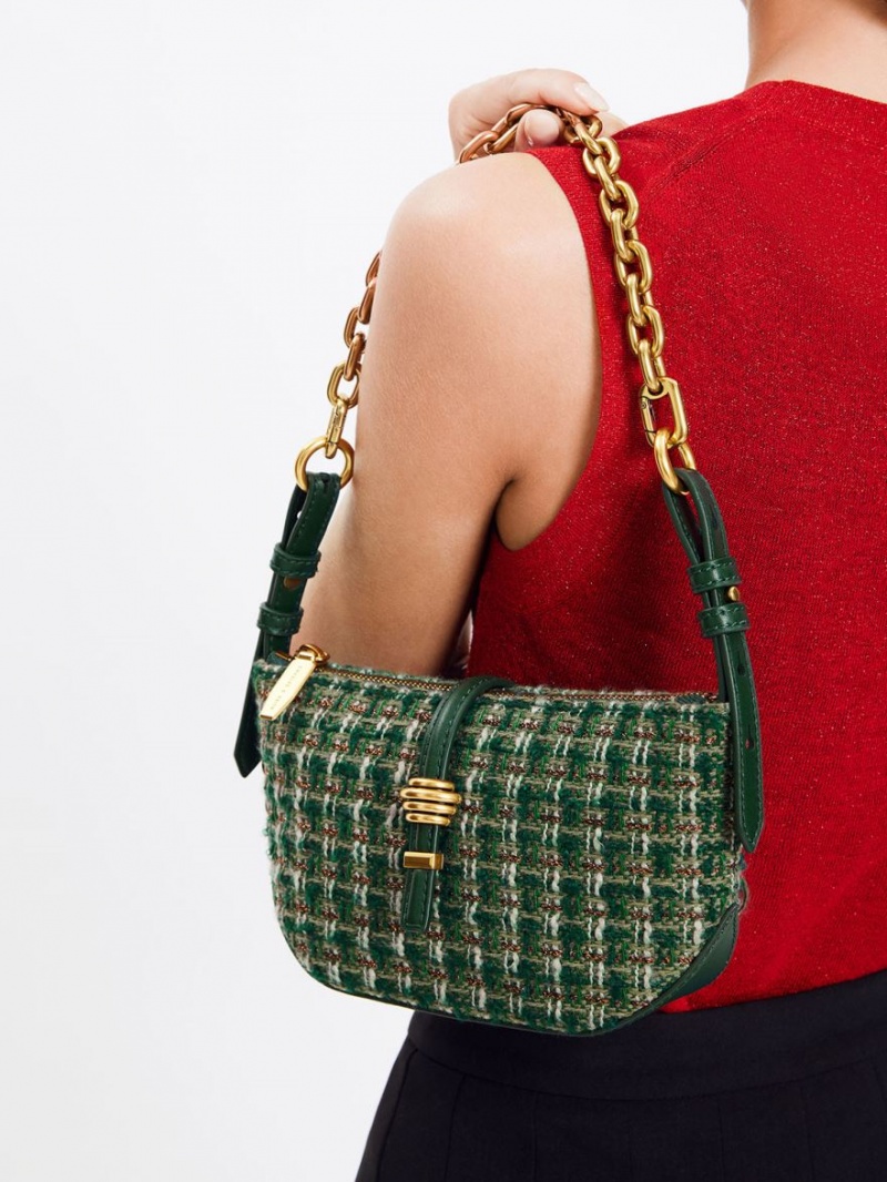 Geanta De Umar Charles & Keith Trudy Tweed Belted Geometric Verzi Inchis | 936XVQOGI