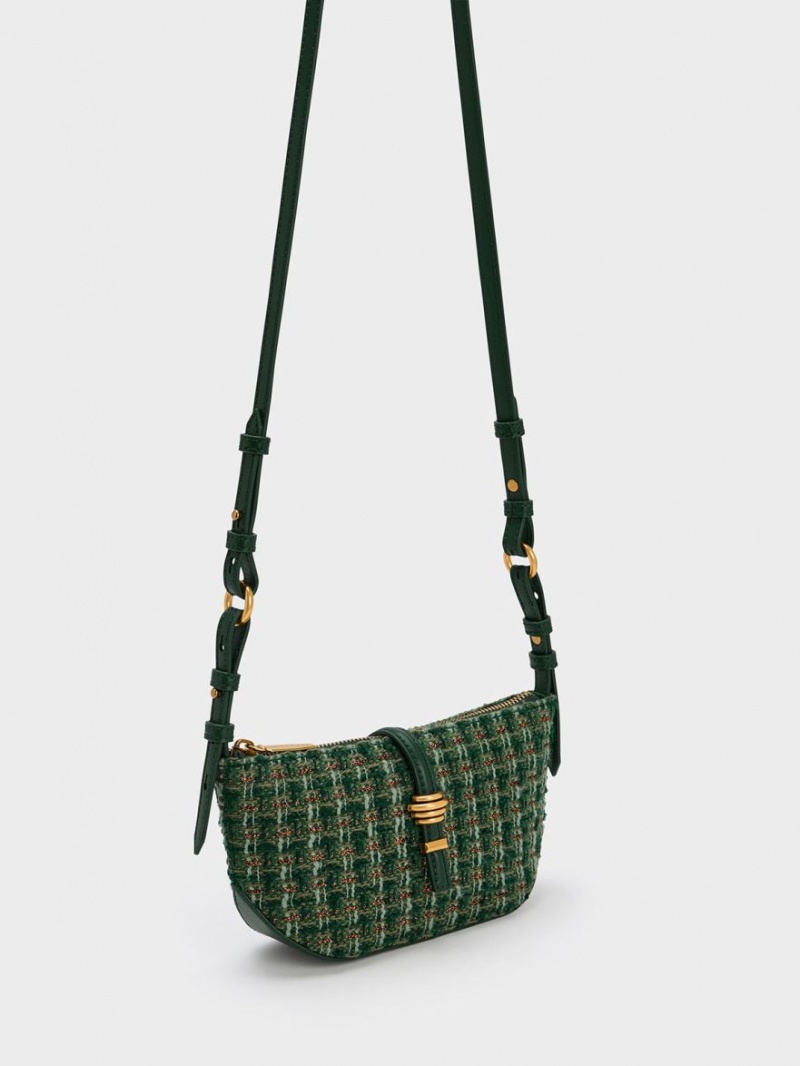 Geanta De Umar Charles & Keith Trudy Tweed Belted Geometric Verzi Inchis | 936XVQOGI