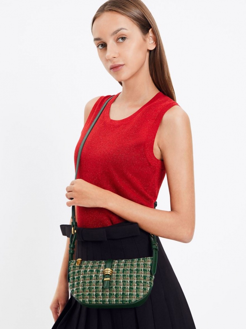 Geanta De Umar Charles & Keith Trudy Tweed Belted Geometric Verzi Inchis | 936XVQOGI