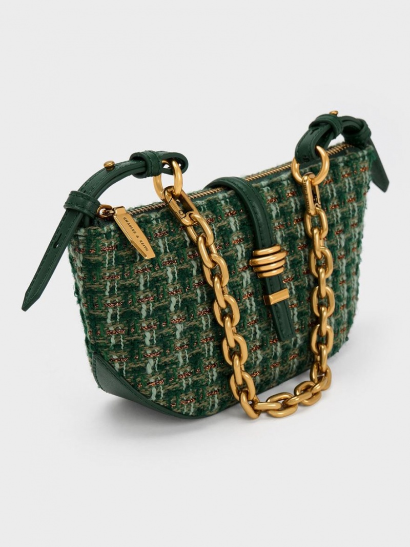 Geanta De Umar Charles & Keith Trudy Tweed Belted Geometric Verzi Inchis | 936XVQOGI
