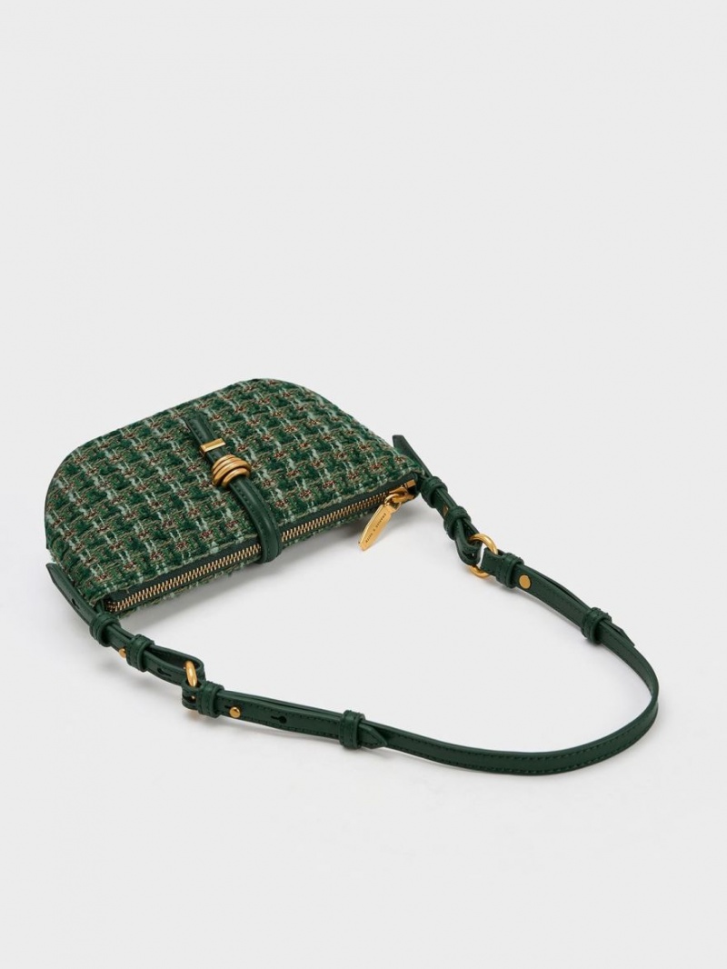 Geanta De Umar Charles & Keith Trudy Tweed Belted Geometric Verzi Inchis | 936XVQOGI