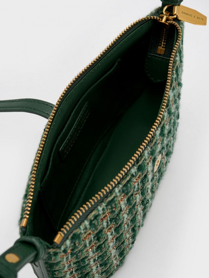 Geanta De Umar Charles & Keith Trudy Tweed Belted Geometric Verzi Inchis | 936XVQOGI