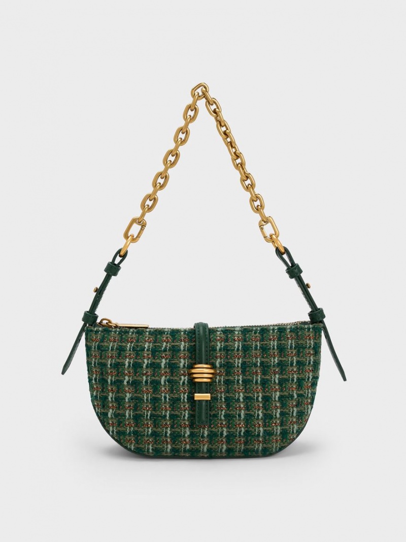 Geanta De Umar Charles & Keith Trudy Tweed Belted Geometric Verzi Inchis | 936XVQOGI