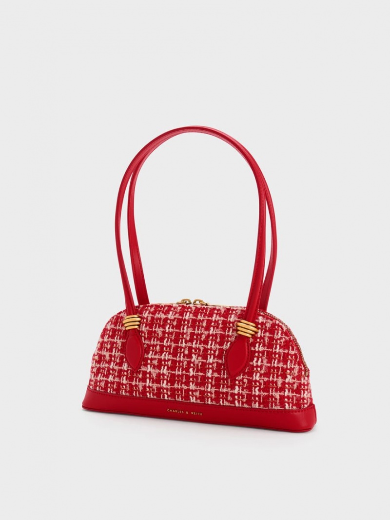 Geanta De Umar Charles & Keith Trudy Tweed Elongated Handle Rosii | 329VOMSPQ