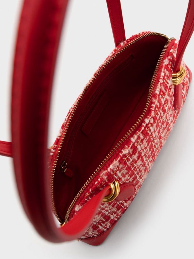 Geanta De Umar Charles & Keith Trudy Tweed Elongated Handle Rosii | 329VOMSPQ