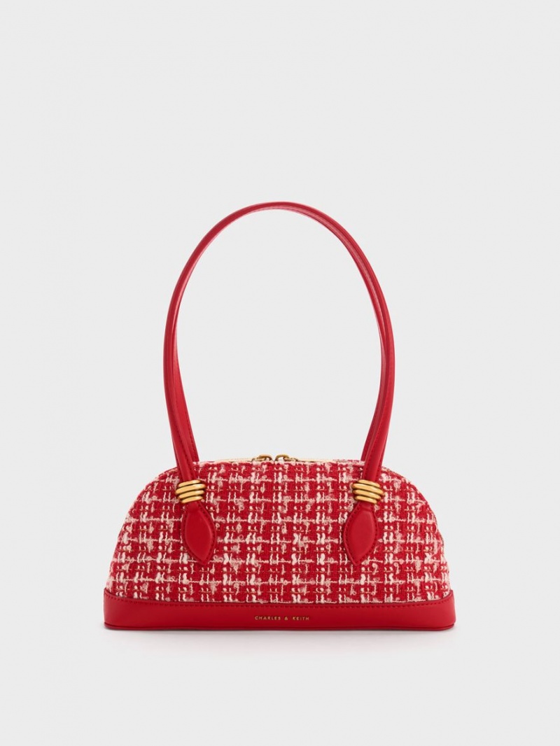 Geanta De Umar Charles & Keith Trudy Tweed Elongated Handle Rosii | 329VOMSPQ