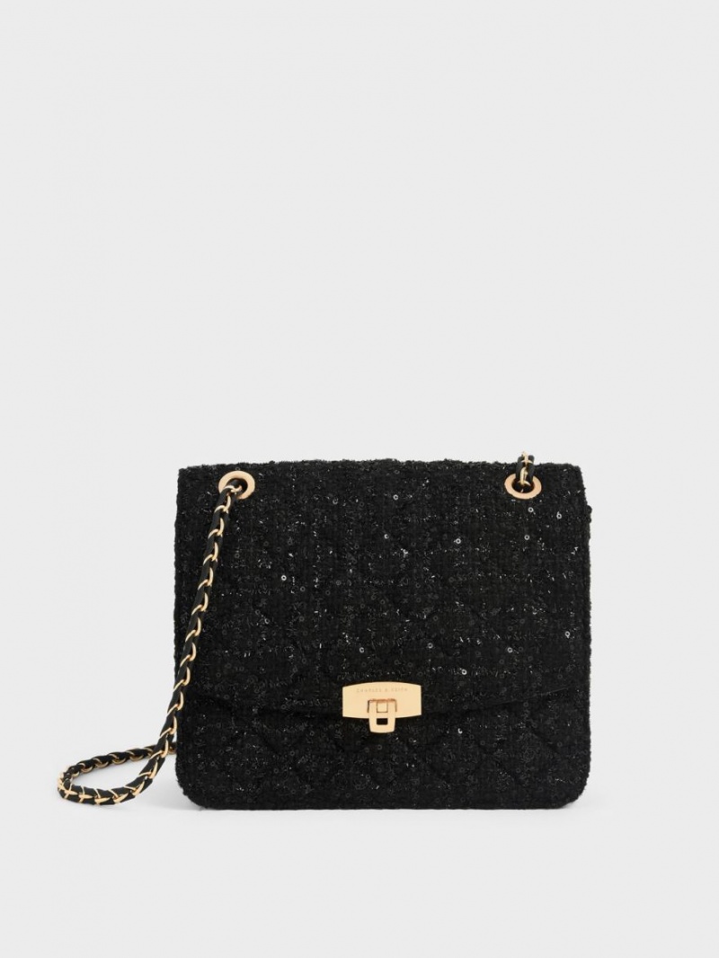 Geanta De Umar Charles & Keith Tweed Chain Curea Negrii | 138YVCAFT