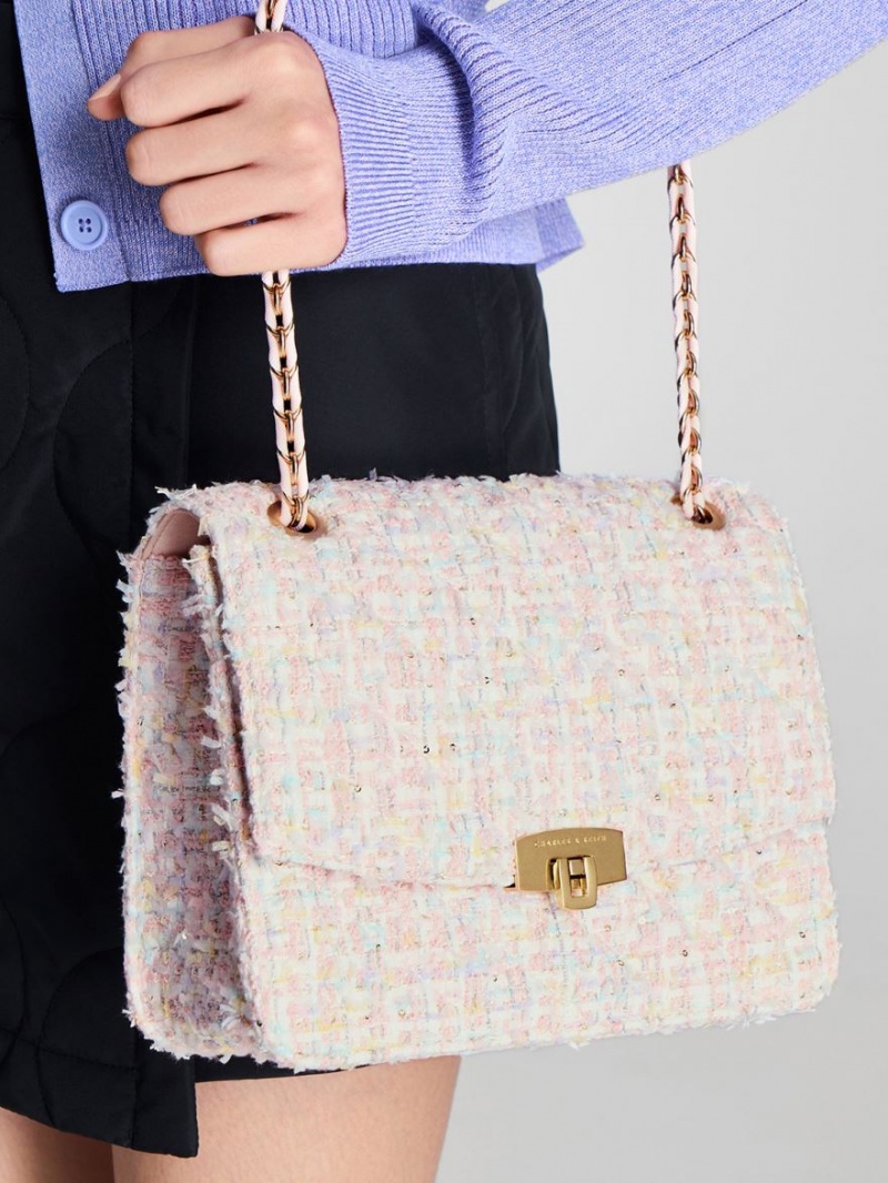 Geanta De Umar Charles & Keith Tweed Chain Curea Roz | 308PKXWFO