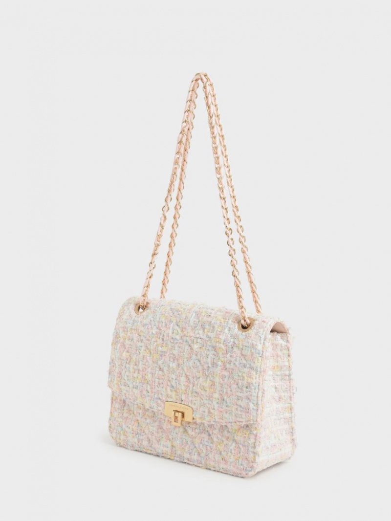 Geanta De Umar Charles & Keith Tweed Chain Curea Roz | 308PKXWFO