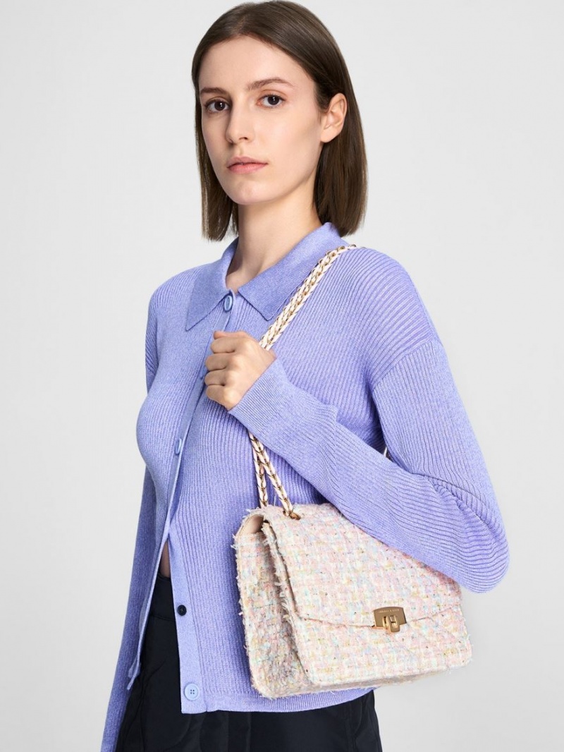 Geanta De Umar Charles & Keith Tweed Chain Curea Roz | 308PKXWFO