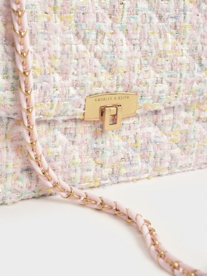 Geanta De Umar Charles & Keith Tweed Chain Curea Roz | 308PKXWFO