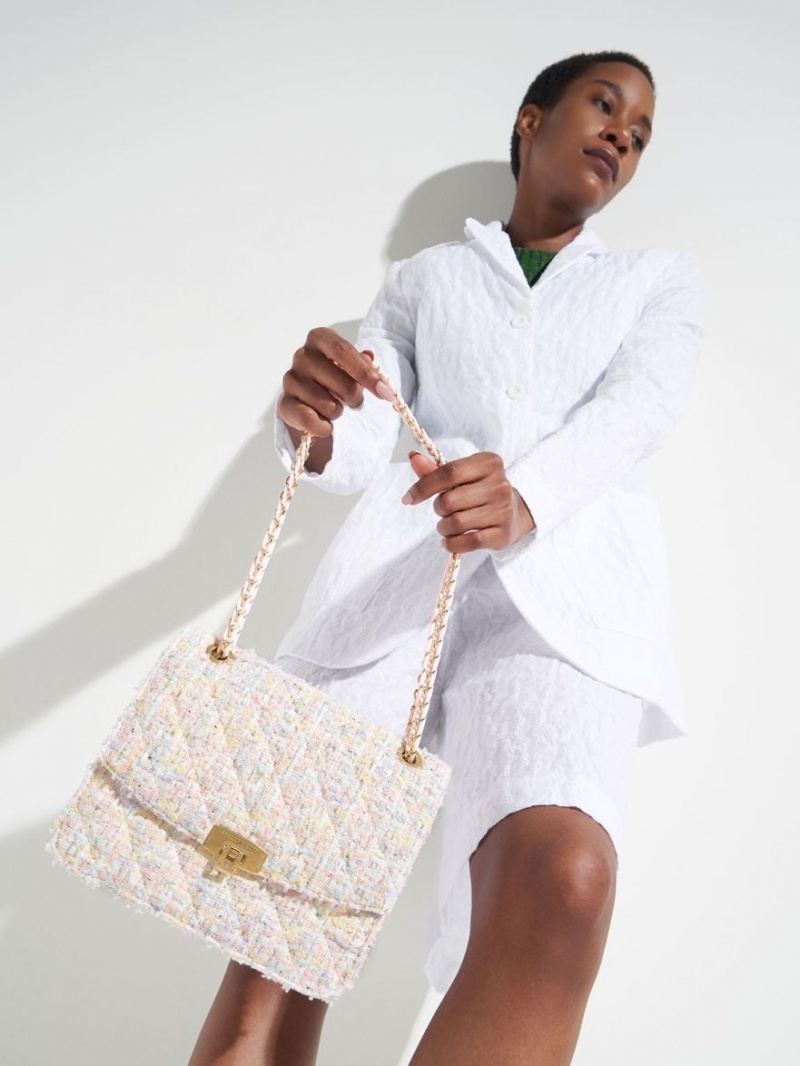 Geanta De Umar Charles & Keith Tweed Chain Curea Roz | 308PKXWFO