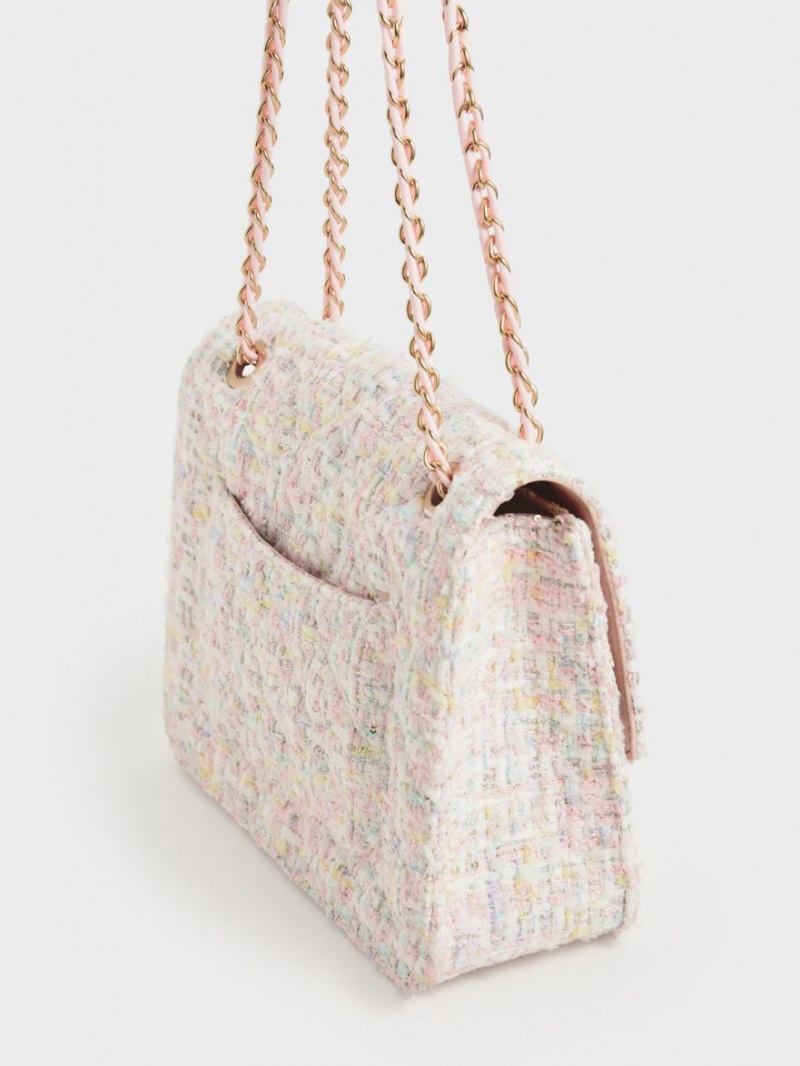 Geanta De Umar Charles & Keith Tweed Chain Curea Roz | 308PKXWFO