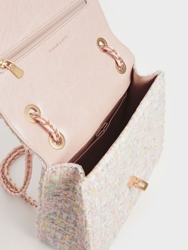 Geanta De Umar Charles & Keith Tweed Chain Curea Roz | 308PKXWFO