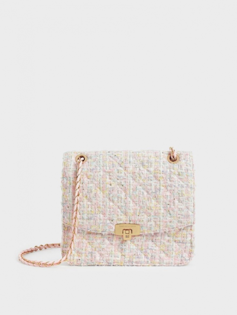 Geanta De Umar Charles & Keith Tweed Chain Curea Roz | 308PKXWFO