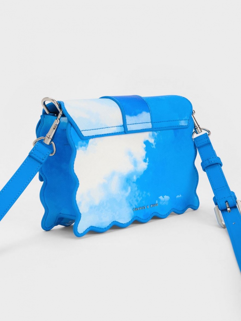 Geanta De Umar Charles & Keith Waverly Cloud-Print Scallop-Trim Albastri | 184DGIVXM