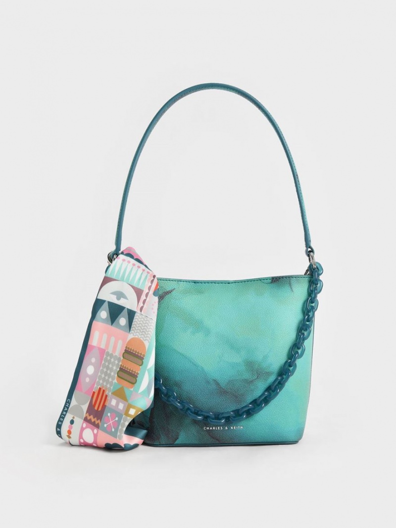 Geanta Galeata Charles & Keith Alcott Scarf Turcoaz | 480XBKANJ
