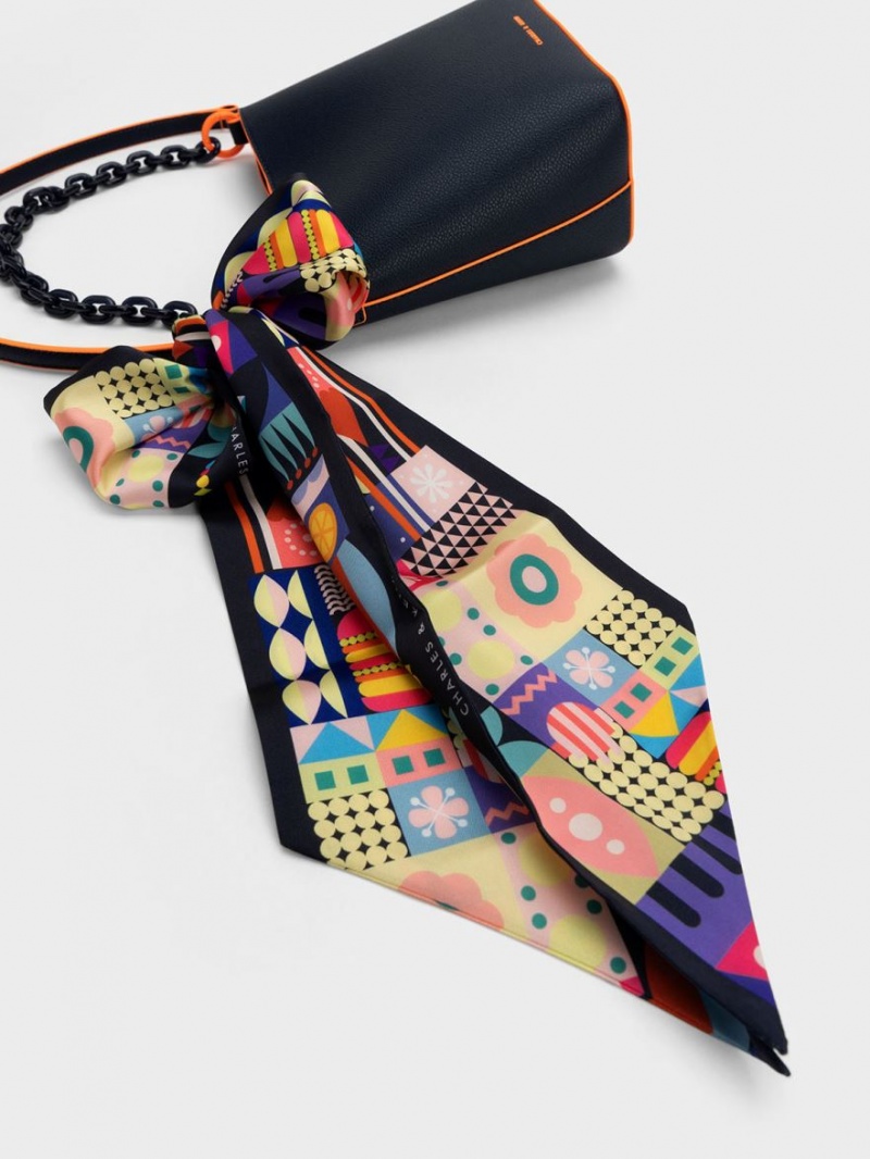 Geanta Galeata Charles & Keith Alcott Scarf Bleumarin | 198LKAJGQ