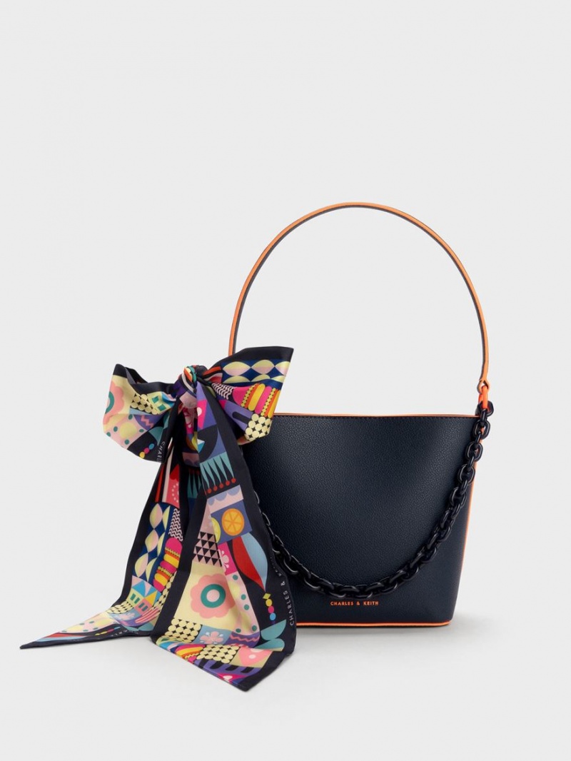 Geanta Galeata Charles & Keith Alcott Scarf Bleumarin | 198LKAJGQ