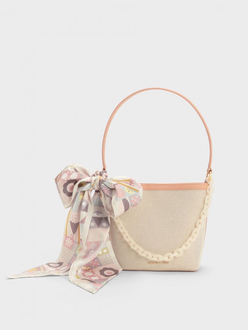 Geanta Galeata Charles & Keith Alcott Scarf Panza Bej | 267TULKBN