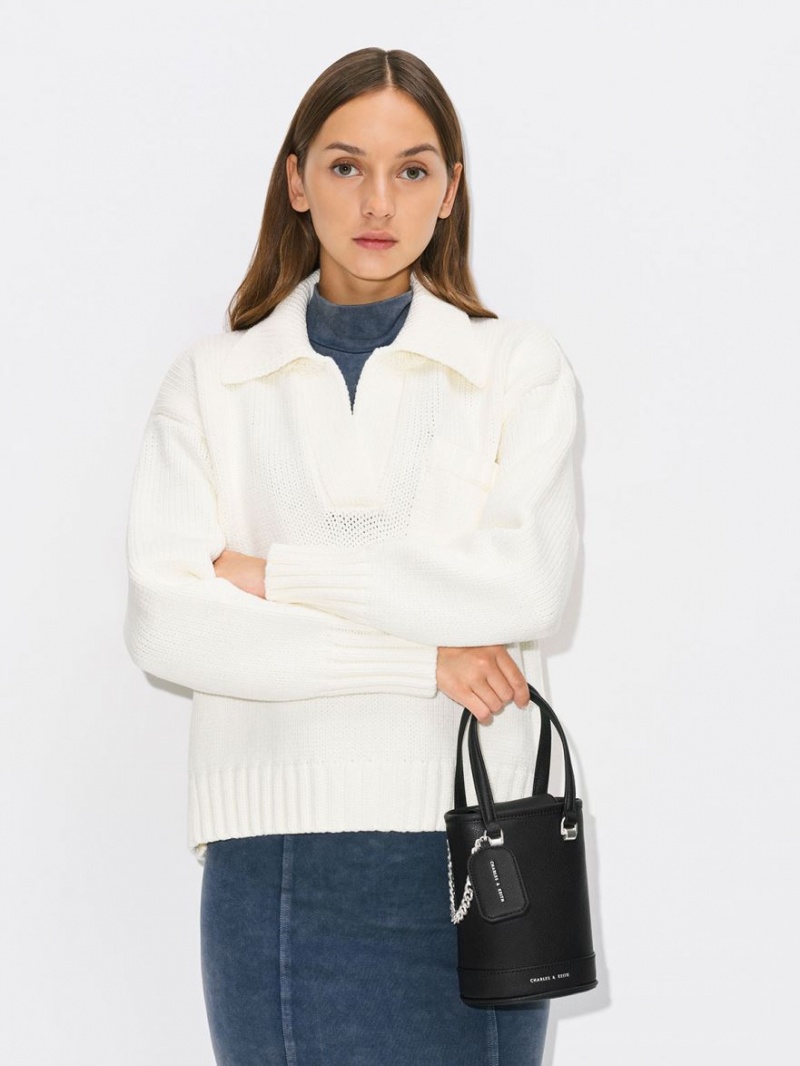 Geanta Galeata Charles & Keith Avis Cylindrical Negrii | 687ZCDWLG