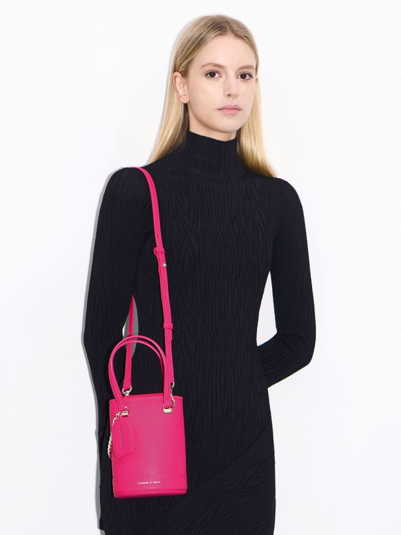 Geanta Galeata Charles & Keith Avis Cylindrical Fucsie | 481ELXUYD