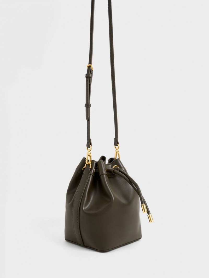 Geanta Galeata Charles & Keith Braided-Handle Drawstring Negrii | 134ZNKPGA