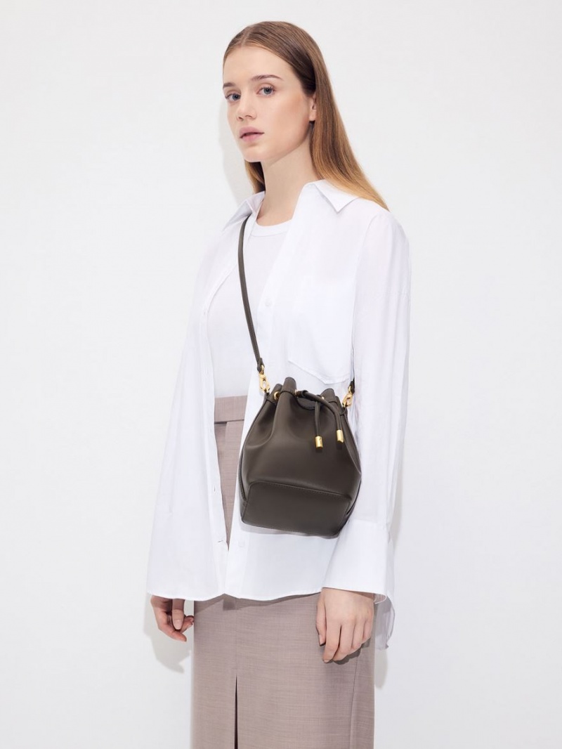 Geanta Galeata Charles & Keith Braided-Handle Drawstring Negrii | 134ZNKPGA
