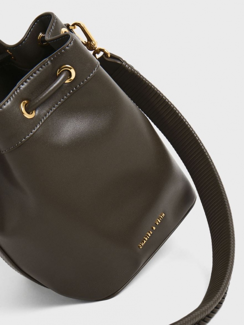 Geanta Galeata Charles & Keith Braided-Handle Drawstring Negrii | 134ZNKPGA