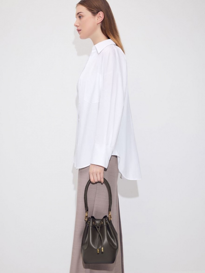 Geanta Galeata Charles & Keith Braided-Handle Drawstring Negrii | 134ZNKPGA