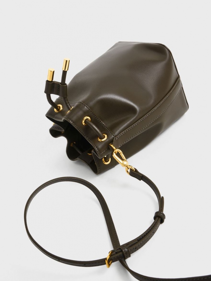 Geanta Galeata Charles & Keith Braided-Handle Drawstring Negrii | 134ZNKPGA