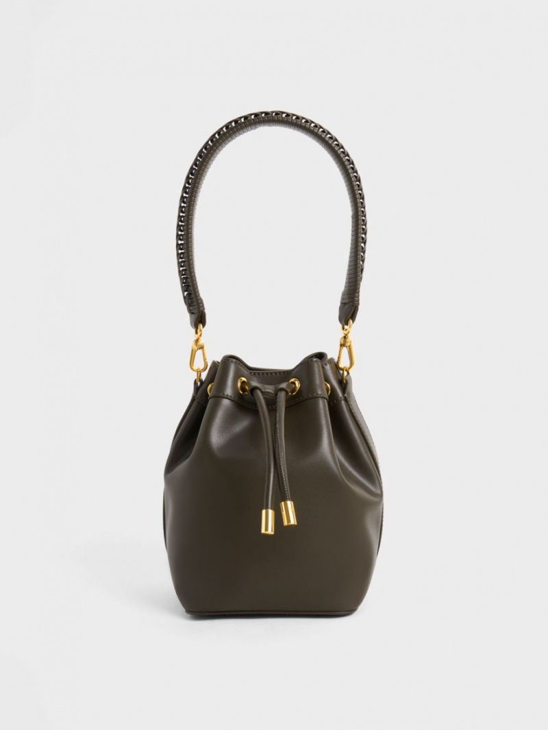 Geanta Galeata Charles & Keith Braided-Handle Drawstring Negrii | 134ZNKPGA