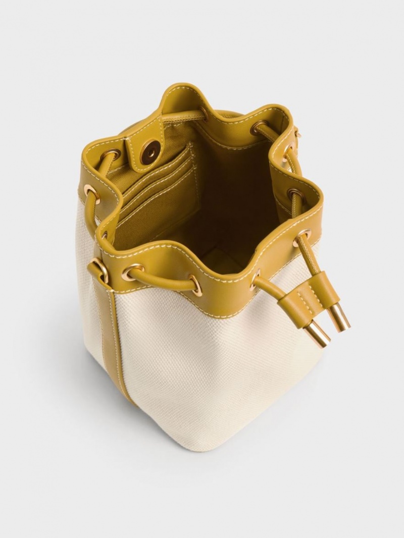 Geanta Galeata Charles & Keith Braided-Handle Drawstring Muștar | 894KOMALC