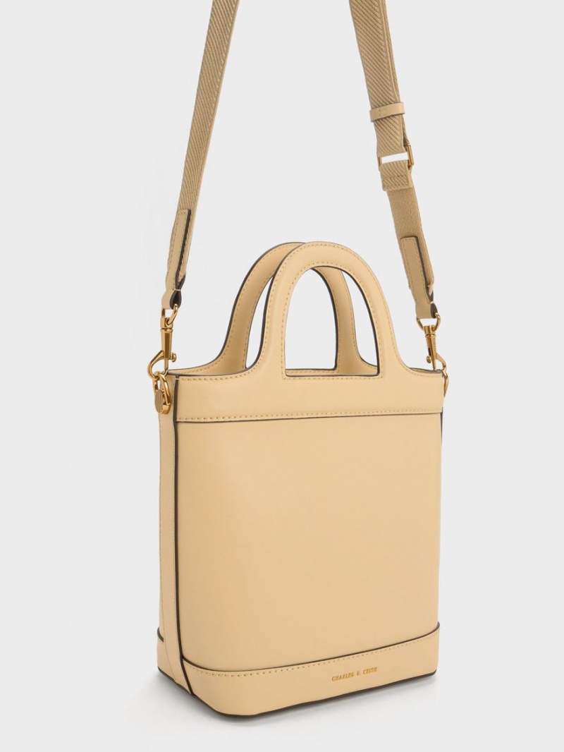 Geanta Galeata Charles & Keith Bronte Top Handle Bej | 657GLKHUO