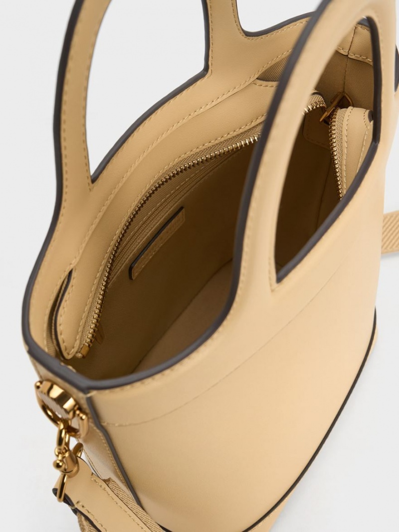 Geanta Galeata Charles & Keith Bronte Top Handle Bej | 657GLKHUO