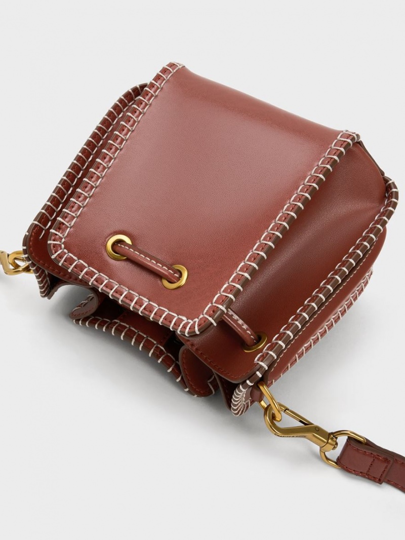 Geanta Galeata Charles & Keith Circe Stitch-Trim Maro | 076XGFMUR