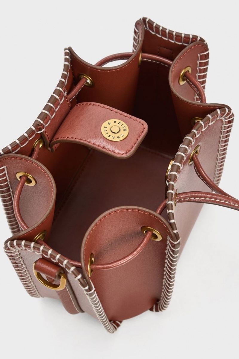 Geanta Galeata Charles & Keith Circe Stitch-Trim Maro | 076XGFMUR