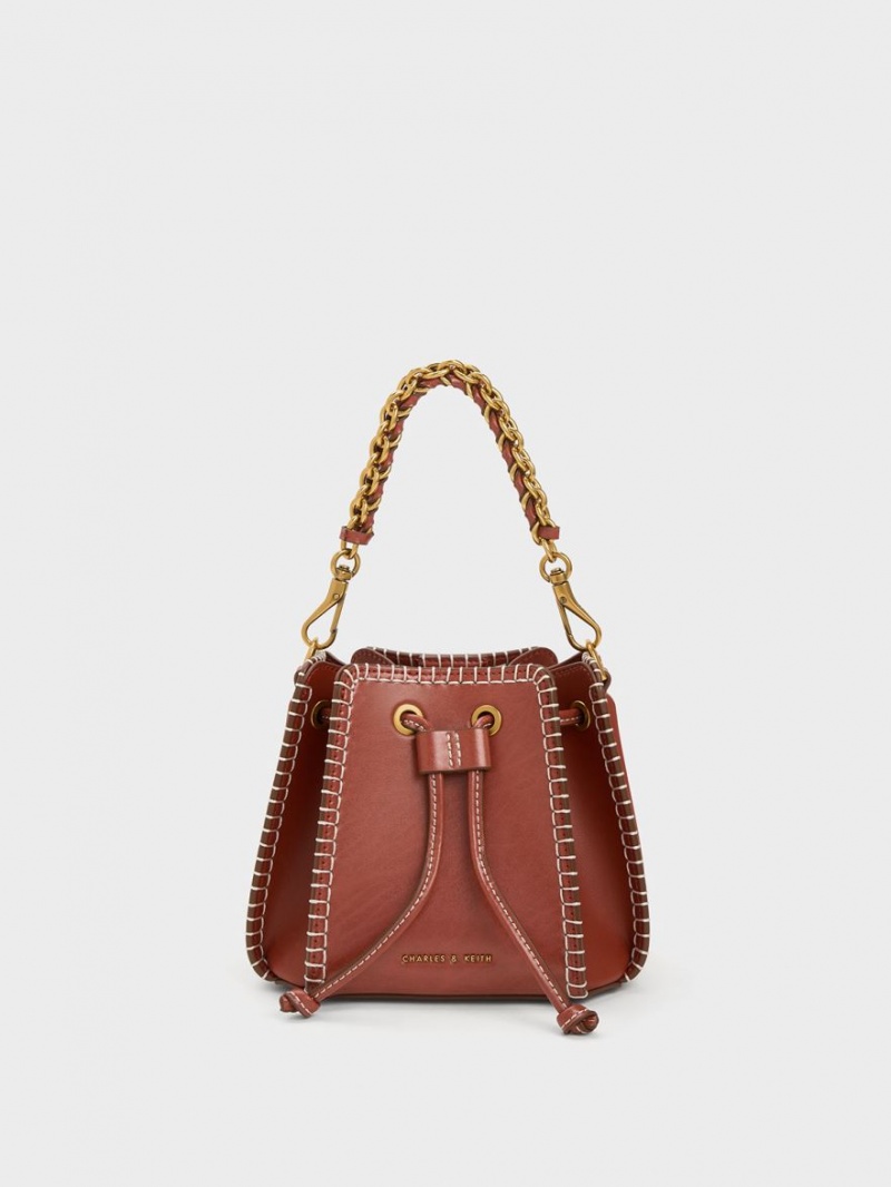 Geanta Galeata Charles & Keith Circe Stitch-Trim Maro | 076XGFMUR