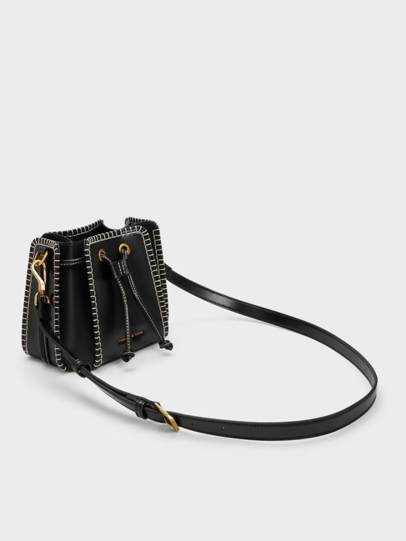 Geanta Galeata Charles & Keith Circe Stitch-Trim Negrii | 091NSMFDI